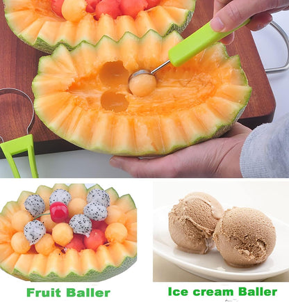 Melon Baller Scoop Set,Watermelon Scooper,4 In 1 Stainless Steel Fruit Carving Tools Set,Watermelon Slicer Ice Cream Baller,Fruit Cutters Seed Remover,Perfect Tools for Making Fruit Shapes(4 In 1)