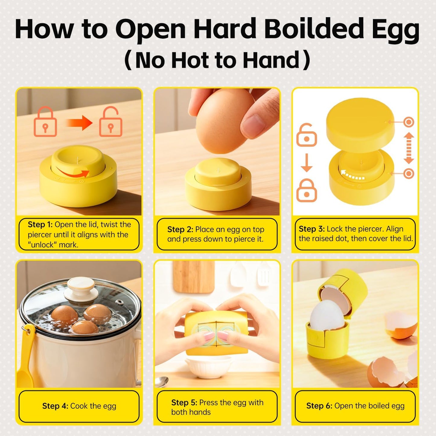 Upgraded 2 in 1 Egg Shell Opener, Hard Boiled Egg Peeler with Piercer, Cute Egg Cracker for Raw Eggs, Egg Separator for Home Kitchen Gadgets Tool