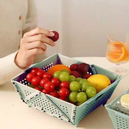 2-PCS Small Collapsible Kitchen Colander and Strainer- Foldable Plastic Drain Basket for Fruit, Vegetables, Pasta - Space-Saving for Kitchen, RV, Camping - BPA-Free & Dishwasher Safe