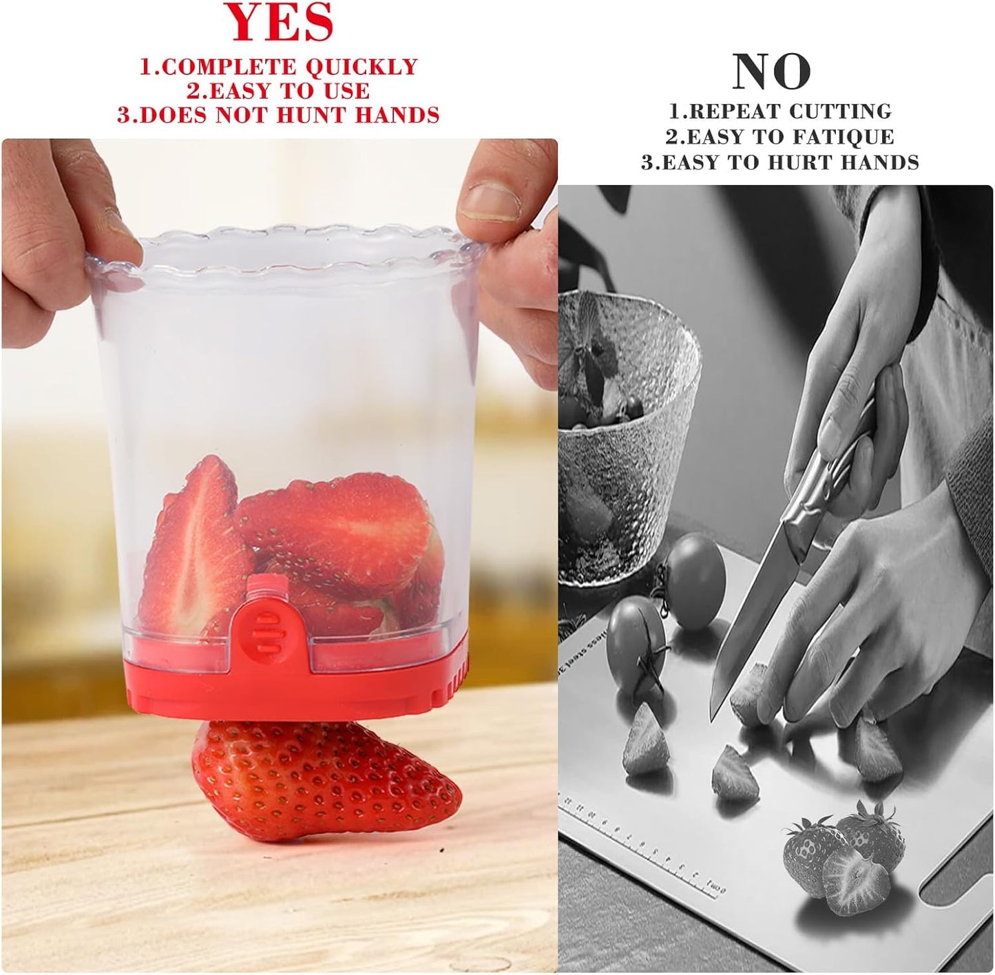 2 Pcs Fruit Slicer Cup, Strawberry Cutter Slicer Cup, Banana Egg Slicers Detachable Fruit with Push Plate, Strawberry Cutter Kitchen Gadget (Black & Red)