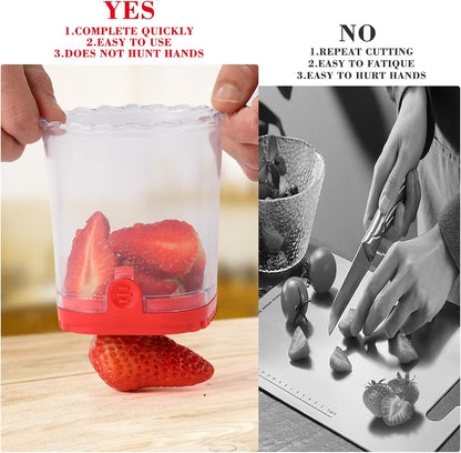 2 Pcs Fruit Slicer Cup, Strawberry Cutter Slicer Cup, Banana Egg Slicers Detachable Fruit with Push Plate, Strawberry Cutter Kitchen Gadget (Black & Red)