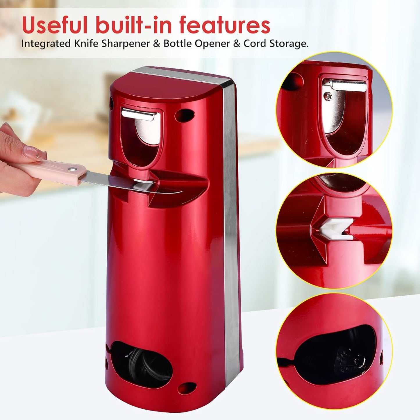 Davivy Electric Can Opener - One-Touch Hands-Free Operation,Removable Stainless Steel Cutter, 3-in-1 Design with Knife Sharpener&Bottle Opener(Blue)