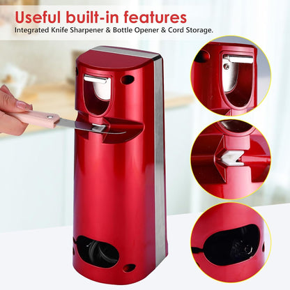 Davivy Electric Can Opener - One-Touch Hands-Free Operation,Removable Stainless Steel Cutter, 3-in-1 Design with Knife Sharpener&Bottle Opener(Blue)
