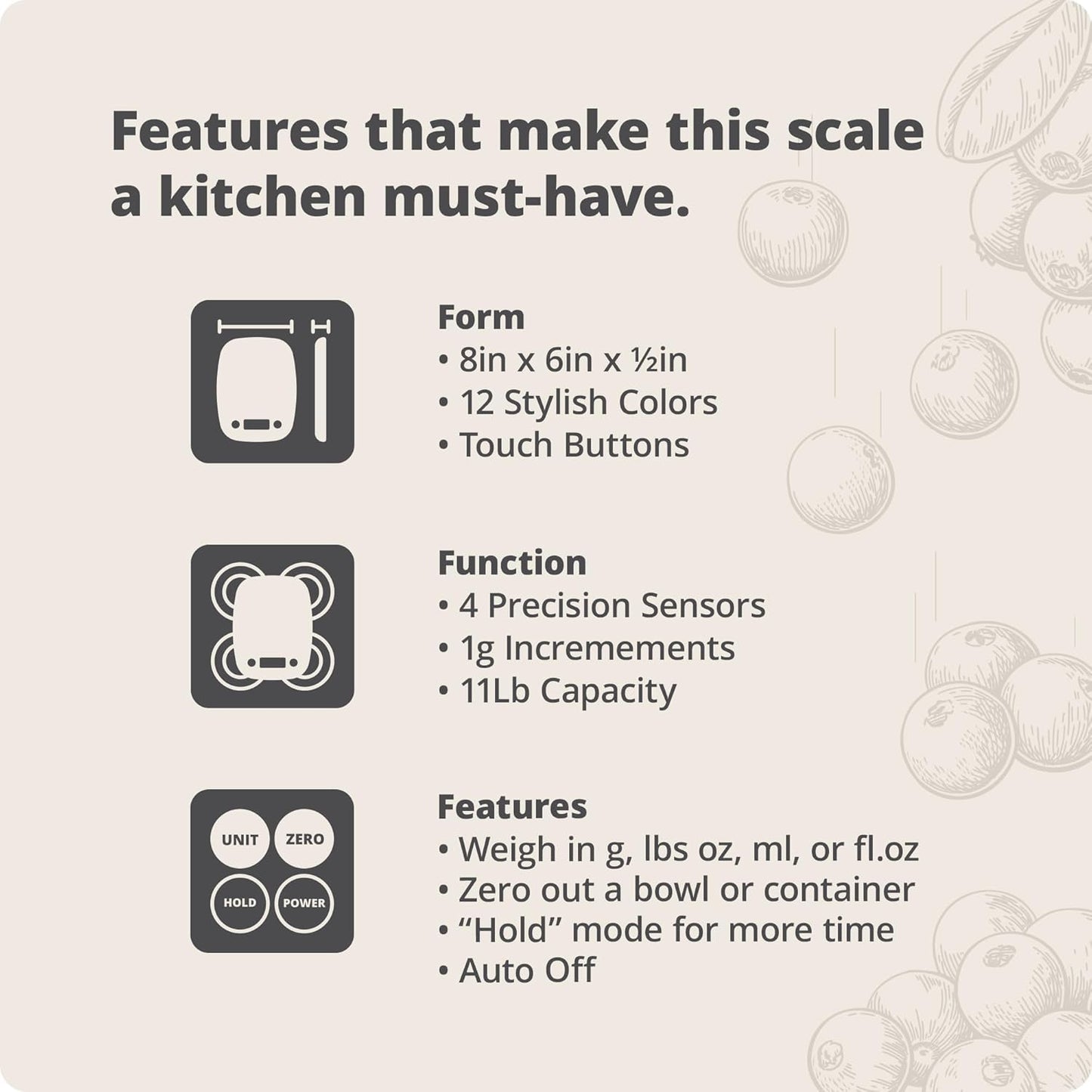 Greater Goods Food Scale – Digital Kitchen Scale, 1g Precision, Easy-Tare & Quick Conversion, Slim Compact Design, Durable & Portable | Ideal for Cooking, Baking & Meal Prep