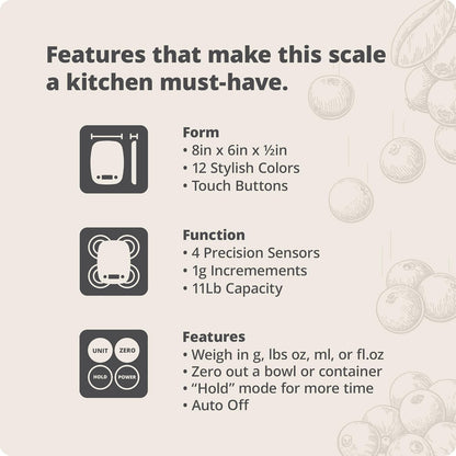 Greater Goods Food Scale – Digital Kitchen Scale, 1g Precision, Easy-Tare & Quick Conversion, Slim Compact Design, Durable & Portable | Ideal for Cooking, Baking & Meal Prep
