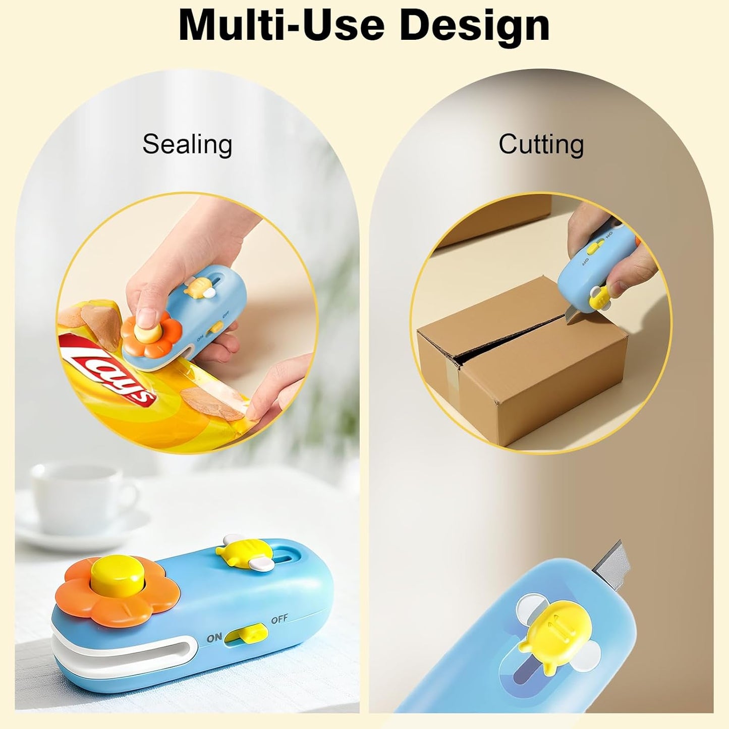 Mini Thermal Sealer with Built-in Cutter & Fridge Magnet, USB Rechargeable - Portable Food Bag Sealer for Snacks, Chips, Cereals | Keep Food Fresh Longer | Compact Kitchen Gadget for Home, Camping