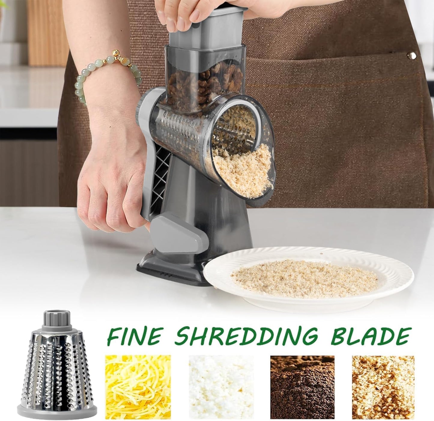 Dachenus Cheese Grater Rotary Cheese Grater,Versatile Cheese Shredder,Blades for Shredding, Grating, Slicing,Cheese Shredder with Suction Base and Cleaning Brush Kitchen Gift (green)