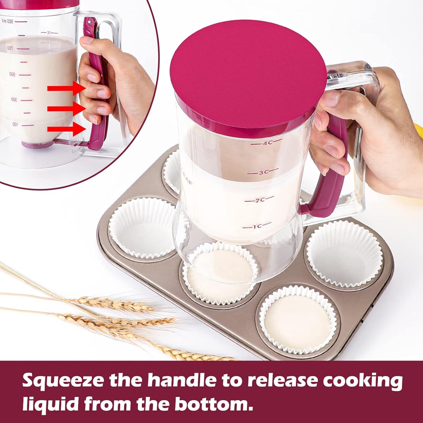 Kamehame Pancake Batter Dispenser Cupcake Cookie Waffles Cakes Muffin Crepes Batter Separator Cup Measuring Baking Tools