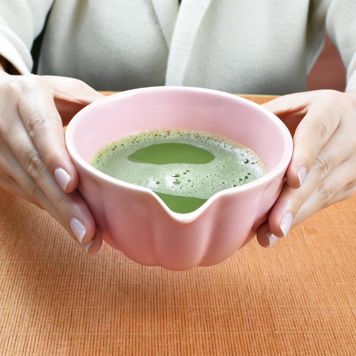 Artcome 4 Pcs Japanese Matcha Tea Set - Matcha Bowl with Pouring Spout, Matcha Whisk, Tea Scoop, Whisk Holder, Handmade Matcha Ceremony Kit For Japanese Tea Ceremony, Rose