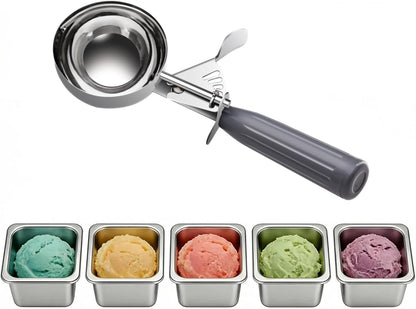 QUAL COOK Heavy Duty Stainless Steel Ice Cream Scoop 4 oz, Cookie Scoop with Trigger, Baking Scoop for Bakeries,Restaurants & Dessert Shops, #8, Grey