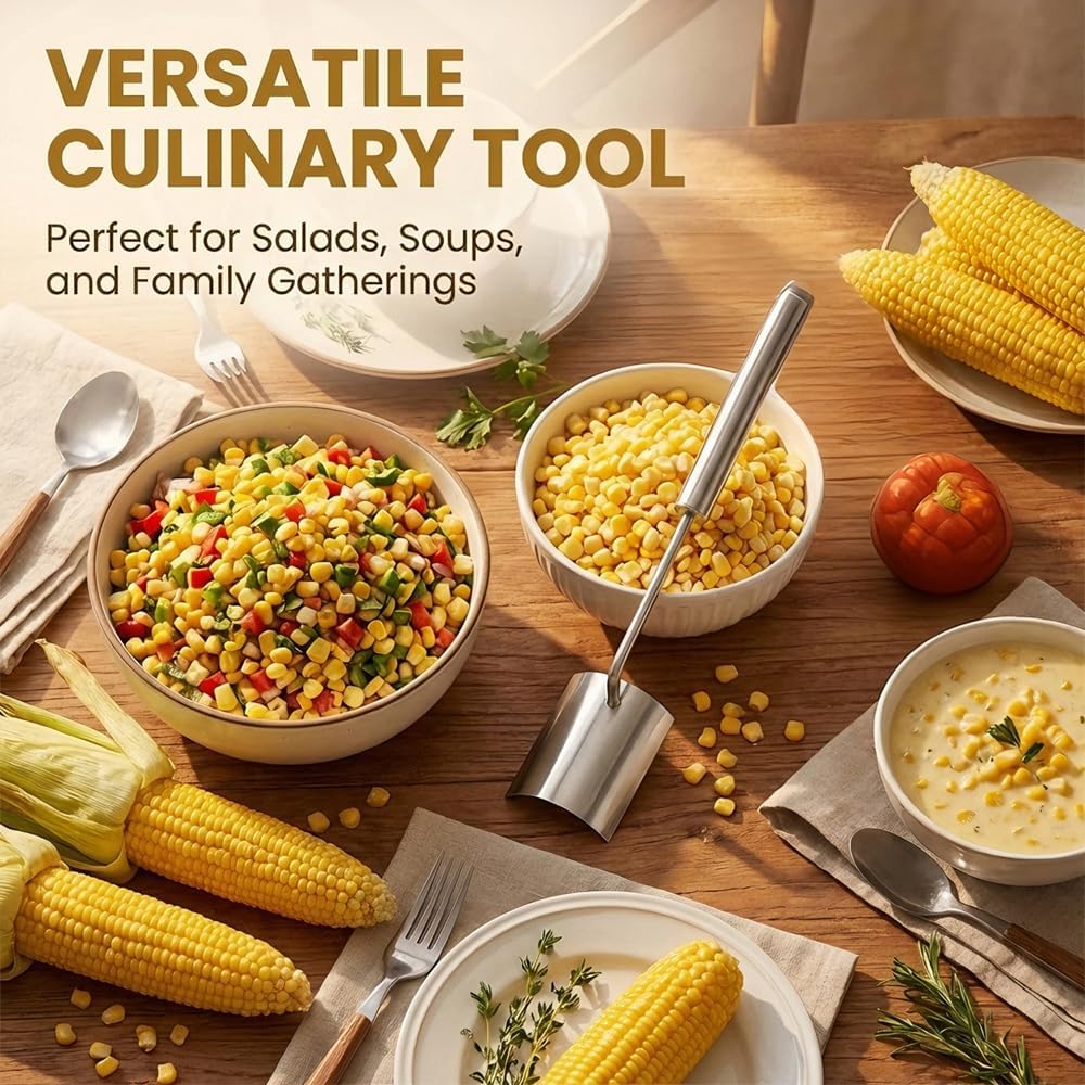 Corn Peeler for Corn on The Cob: Stainless Steel Corns Stripper Tool with Long Handle - Quick Corns Cutter for Kitchen, BBQ, Salad & Meal Prep (1)