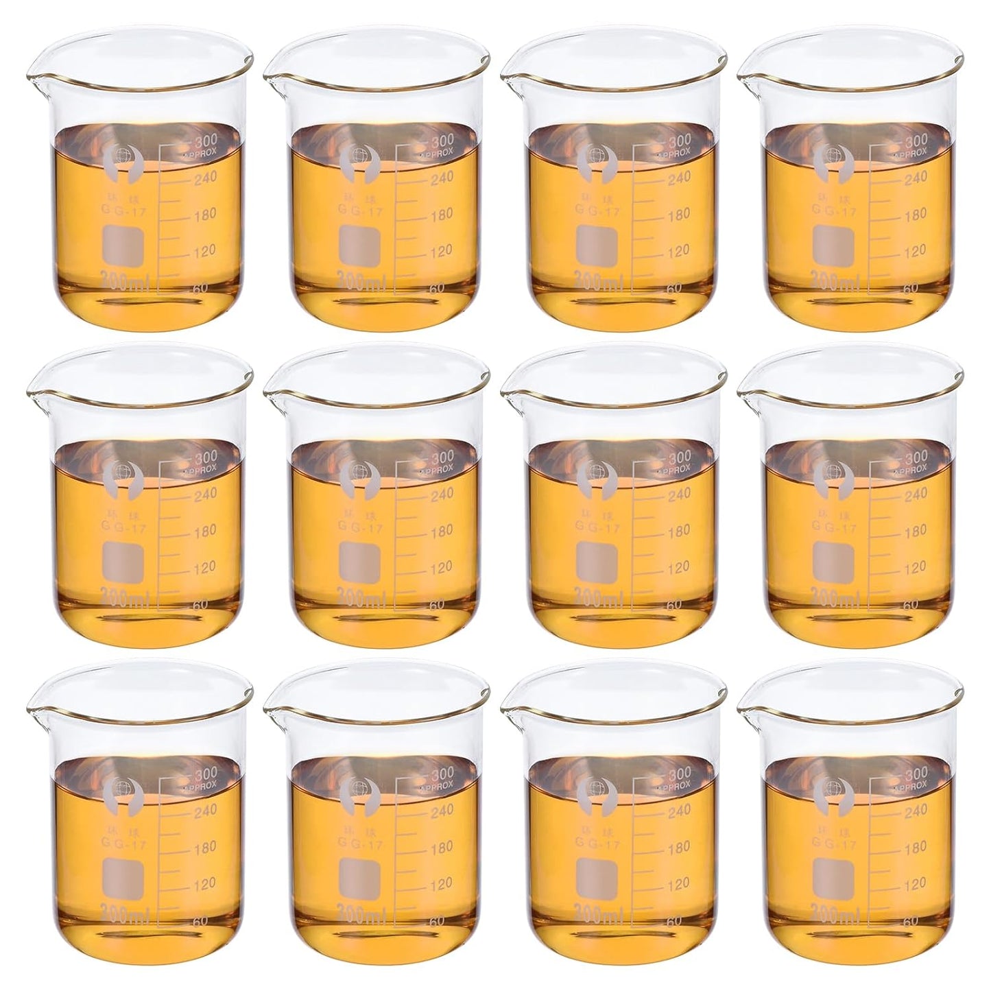 PATIKIL 50ml Low Form Glass Beaker, 12 Pack 3.3 Borosilicate Glass Graduated Printed Scale Measuring Cups with Spout for Kitchen Lab Liquids
