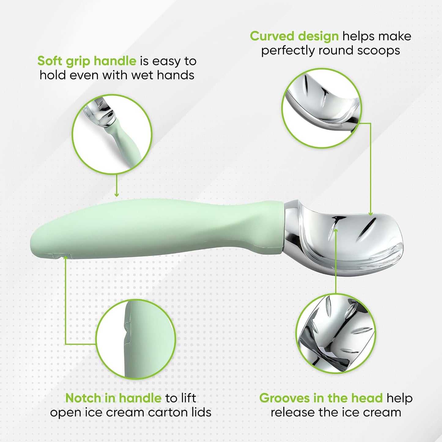 Spring Chef Heavy Duty Ice Cream Scoop with Comfortable Handle - Professional Ice Cream Scooper for Gelato, Sorbet, Cookie Dough, Melon, Frozen Yogurt - Dishwasher Safe Metal Kitchen Tool - Black