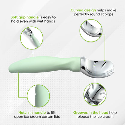 Spring Chef Heavy Duty Ice Cream Scoop with Comfortable Handle - Professional Ice Cream Scooper for Gelato, Sorbet, Cookie Dough, Melon, Frozen Yogurt - Dishwasher Safe Metal Kitchen Tool - Black