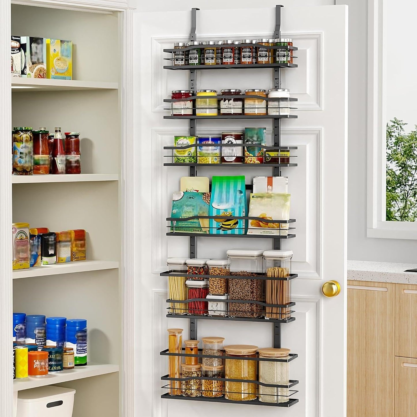 Moforoco 9-Tier Over The Door Pantry Organizer, Pantry Organization and Storage, Black Hanging Basket Wall Spice Rack Seasoning Shelves, Home & Kitchen Bedroom Bathroom House Essentials
