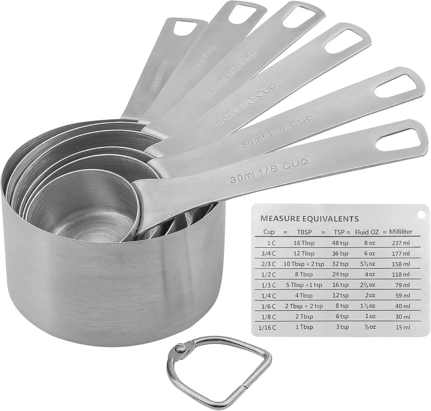 Smithcraft Measuring Cups and Spoons Set 15, Metric & US 18/8 Stainless Steel Measuring Cups and Spoons Set for Baking & Kitchen, 6 Measure Cups & 7 Spoons Leveler & Measure Equivalents for Dry&Liquid