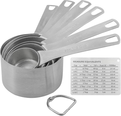 Smithcraft Measuring Cups and Spoons Set 15, Metric & US 18/8 Stainless Steel Measuring Cups and Spoons Set for Baking & Kitchen, 6 Measure Cups & 7 Spoons Leveler & Measure Equivalents for Dry&Liquid