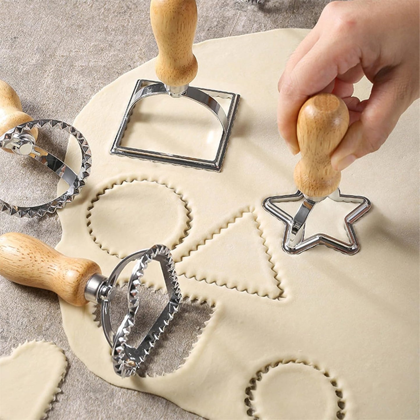 [14 Pieces Upgraded] Ravioli Pasta Cutter Wheel Set, Ravioli Maker Cutter with Roller Wheel with Wooden Handle, Pasta Press Wheel Pasta Tools For Pasta Making Dumplings, Pierogi (14-Pcs Set)