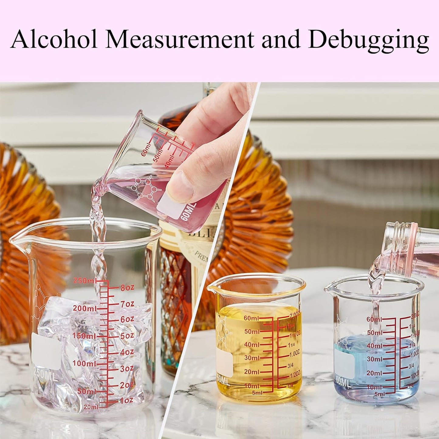 Ackers Mini Glass Measuring Beaker Set, Borosilicate, 2oz 4oz 8oz Measuring Cups