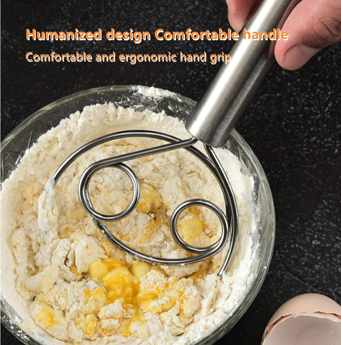 2 Pack Dough Whisk Stainless Steel Pastry Blender Whisks for Cooking, Dutch Style Bread Whisk Dough Mixer Hand Tool for Bread Batter Cake Pastry, Silver