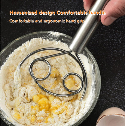 2 Pack Dough Whisk Stainless Steel Pastry Blender Whisks for Cooking, Dutch Style Bread Whisk Dough Mixer Hand Tool for Bread Batter Cake Pastry, Silver