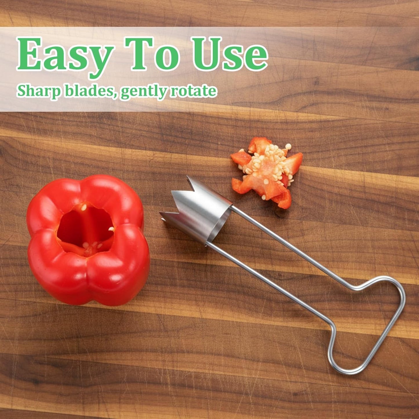 2pcs Red Bell Pepper Seed Corer Upgraded T Shaped Corer Tool 304 Stainless Steel Multifunctional Fruit and Vegetable Core Remover Kitchen Gadgets for Pepper Pineapple Pear