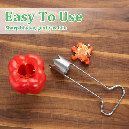 2pcs Red Bell Pepper Seed Corer Upgraded T Shaped Corer Tool 304 Stainless Steel Multifunctional Fruit and Vegetable Core Remover Kitchen Gadgets for Pepper Pineapple Pear