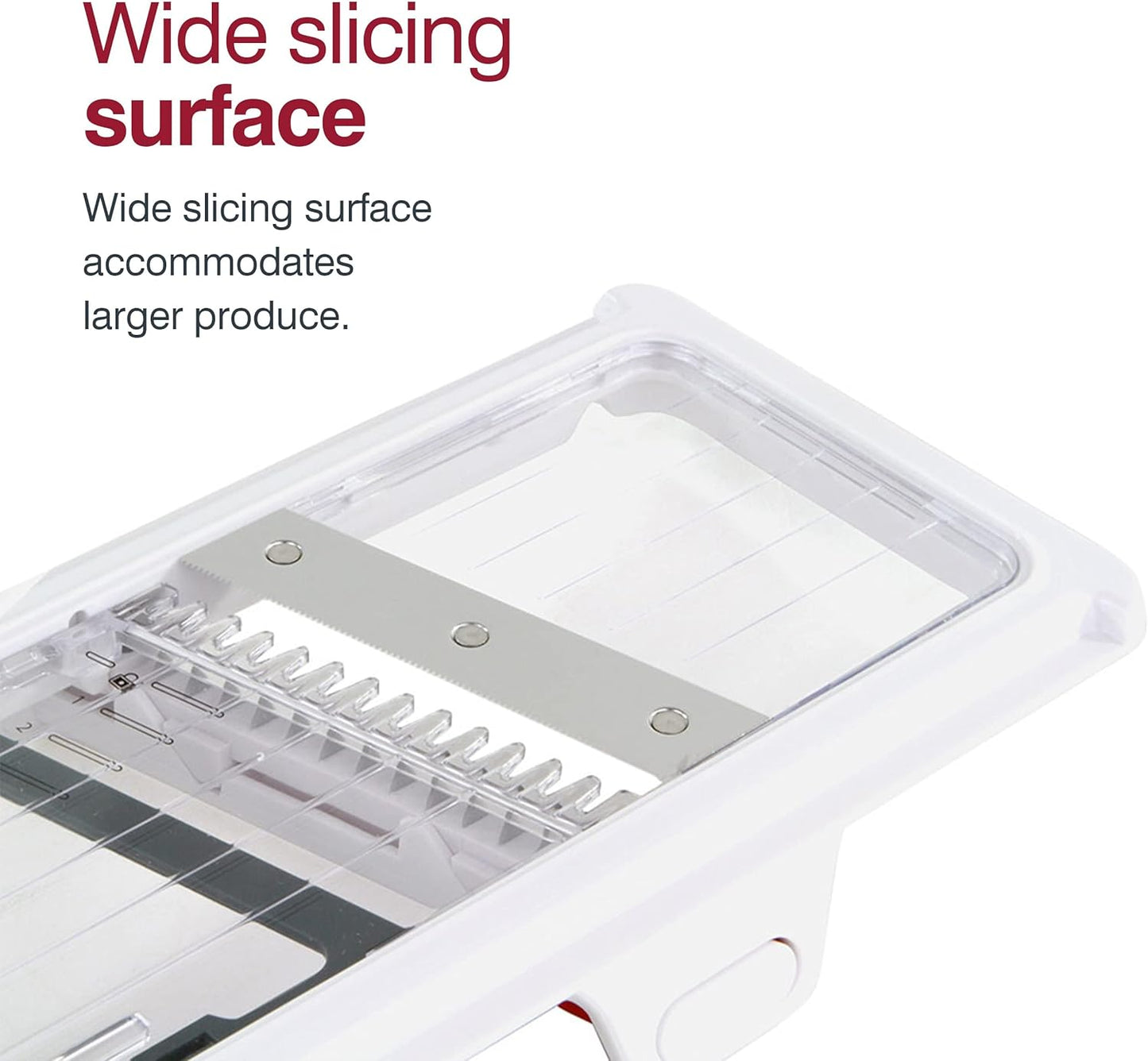 Zyliss Easy Control Handheld Slicer - Vegetable Slicer & Chopper - Fruit Cutter - Handheld Slicer with Two Stainless Steel Blades - Dishwasher Safe - White/Red, 13 inches
