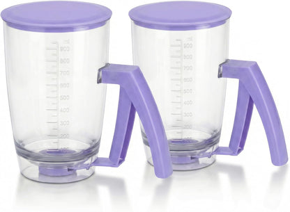 2 Sets of Batter Dispenser with Squeeze Handle – Evenly Dispense Batter for Pancakes, Waffles, Cupcakes, Muffins & Crepes – Pancake Batter Dispenser Bottle with Measurement Scale for Breakfast