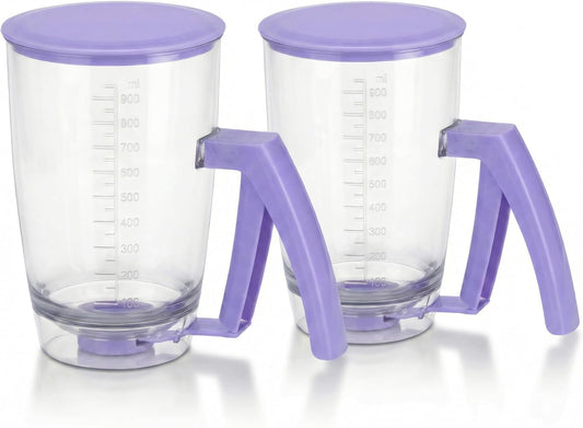 2 Sets of Batter Dispenser with Squeeze Handle – Evenly Dispense Batter for Pancakes, Waffles, Cupcakes, Muffins & Crepes – Pancake Batter Dispenser Bottle with Measurement Scale for Breakfast