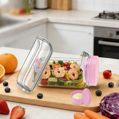 FNHMSL Side-Opening Mason Salad Jar, Portable (35 oZ) 1000ml Salad Container with Leakproof Dressing Cup, Includes Spoon and Cleaning Brush, Perfect for Meal Prep, Gym, Office, Picnic and Travel