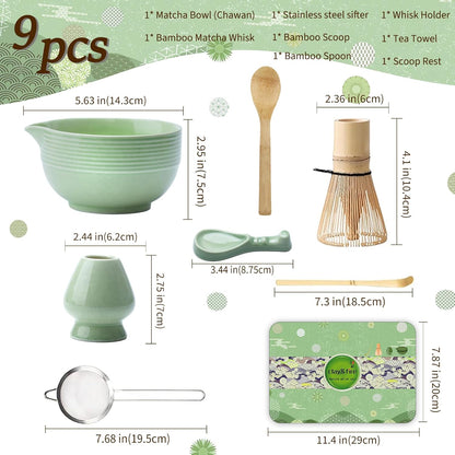 Clay&Fire Matcha Whisk Set, 9 pcs Ceramic Matcha Set, Gifts for Women,Matcha Bowl with Spout and Whisk, Matcha Kit for Matcha Lovers, Gift Mother's Day, Birthday, Anniversary