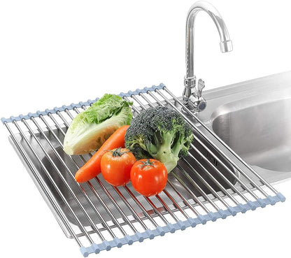 Seropy Roll Up Dish Drying Rack Over The Sink for Kitchen Sink Drying Rack Folding Dish Drainer Mat Rolling Dish Rack Sink Rack Stainless Steel Kitchen Dry Rack Black 17.5x15.7 Inch