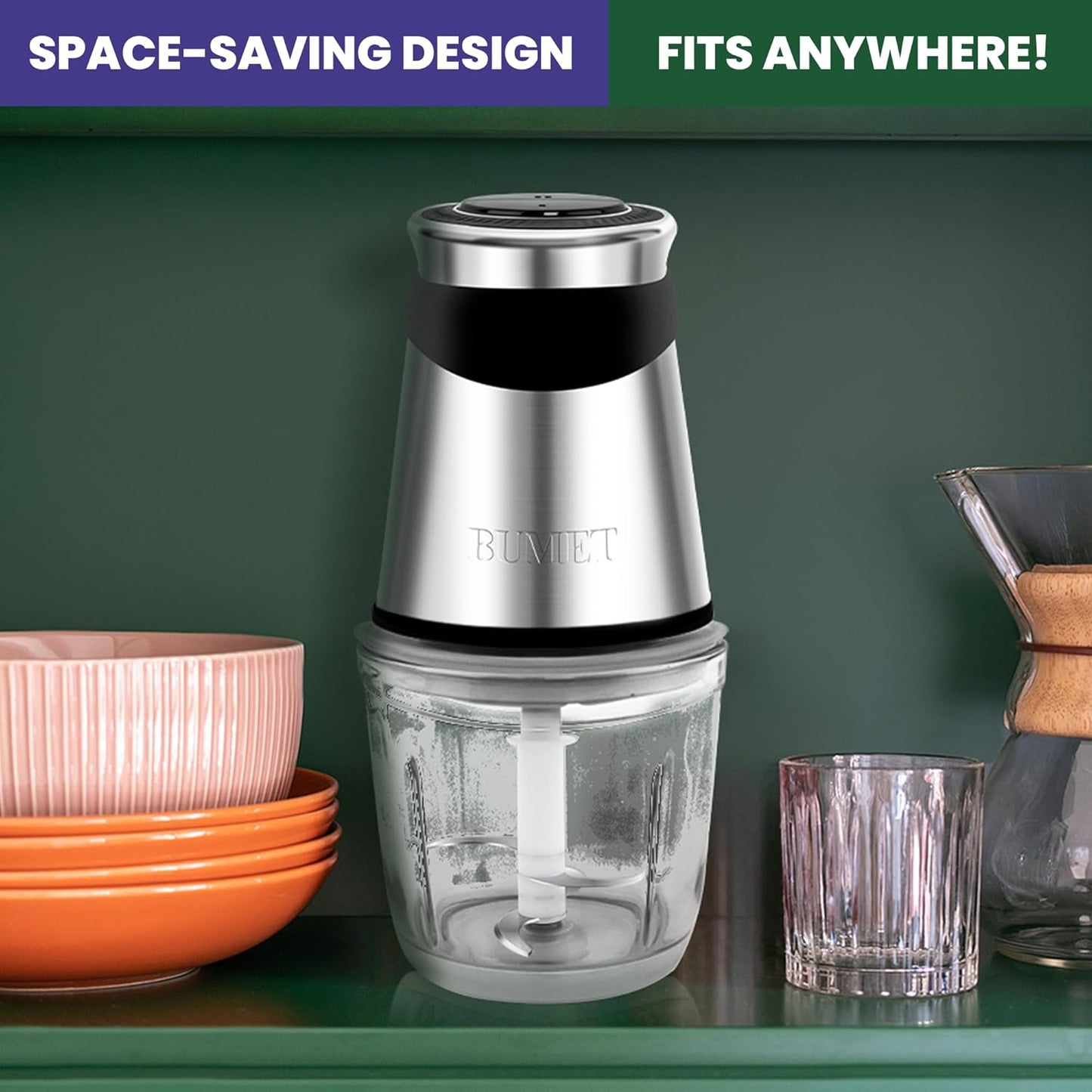BUMET Electric food processor vegetable chopper 500W 2x8cup bowls 2 bi-layer 4 blades Small Food chopper ideal as Electric Meat grinder for home use,Mincing,chopping for kitchen aid,baby foot,pet food
