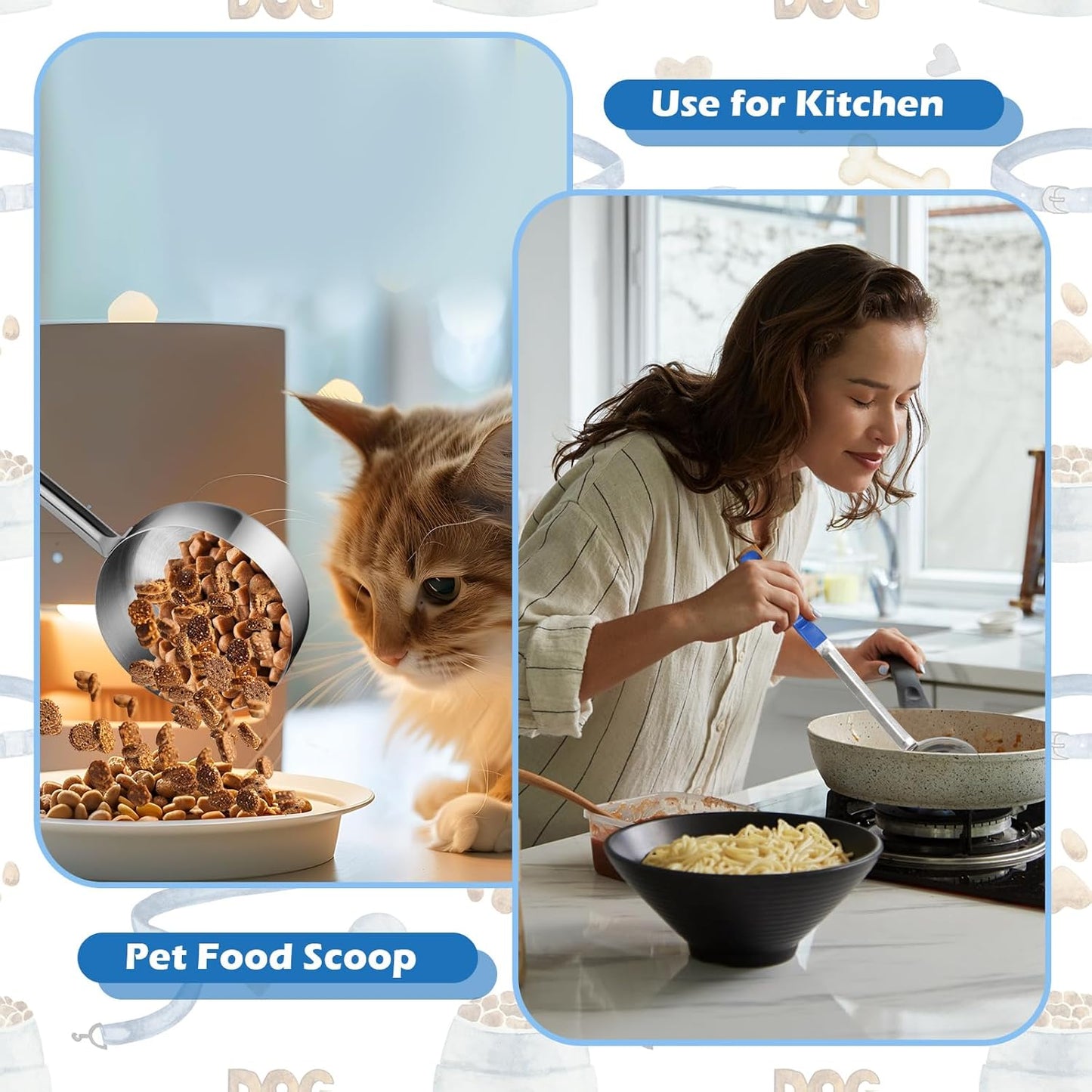 2 Pcs Dog Food Scoop Long Handled Scoops 3/4 Cup Stainless Steel Measuring Cups Portion Control Serving Spoons for Dogs Cats Birds and Rabbits Pet Food Feeding Scoop (3/4 Cup)