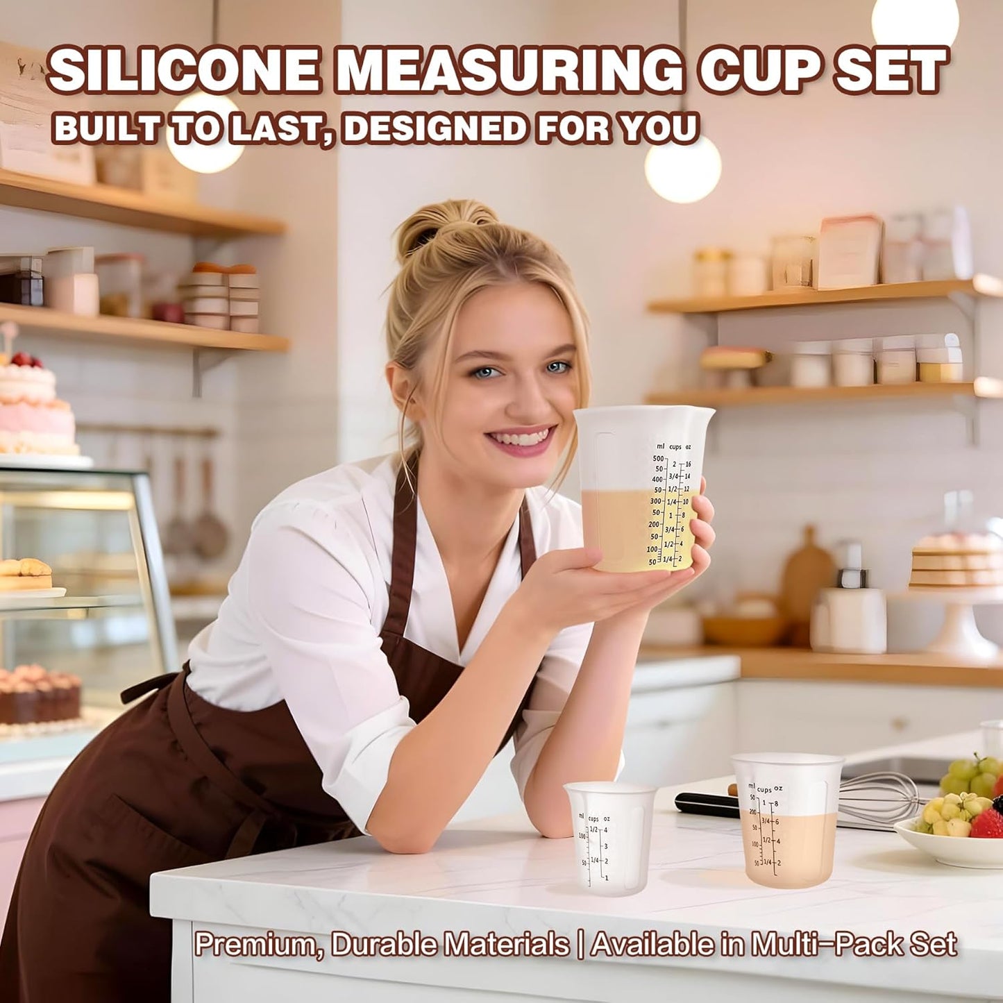 Silicone Measuring Cups Set 125ml + 250ml + 500ml for Cooking Reusable Baking Supplies Silicone Flexible Melting Measure Cup for Butter, Chocolate