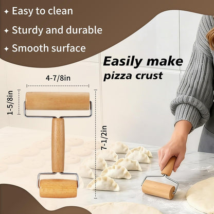 Pizza Rolling Pin Small Rolling Pin Wooden Dough Roller Non Stick Pizza Dough Roller for Baking Pastry Tortilla Cookie Dumpling Rolling Pins for Baking (T+H-Style)