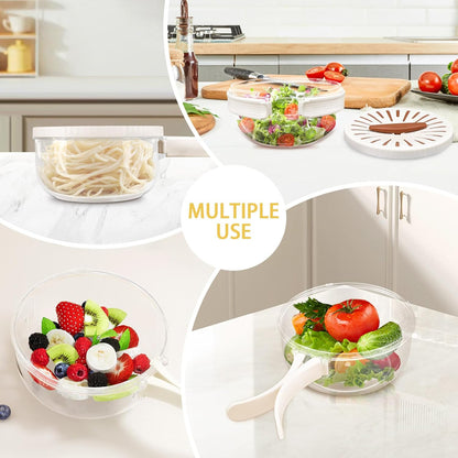 Fruit Washer Strainer Bowl with Foldable Handle, 2 in 1 Fruit Washing Bowl with Strainer with 15 Pcs Food Storage Bags, Fruit Colander Storage Container for Kitchen Fridge Picnic, Brown
