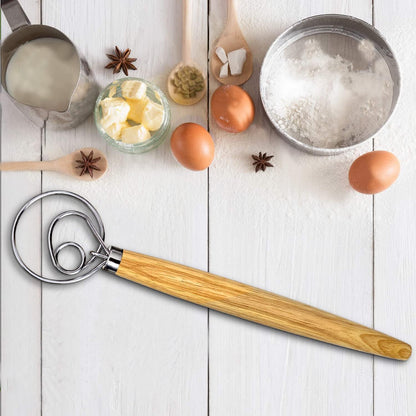 Danish Dough Whisk, Sourdough Tools For Bread Mixer, Dutch Style Bread Whisk For Sourdough Cooking Kitchen with Stainless Steel Danish Sourdough Whisks Bread Mixer 13" and Dough Scraper