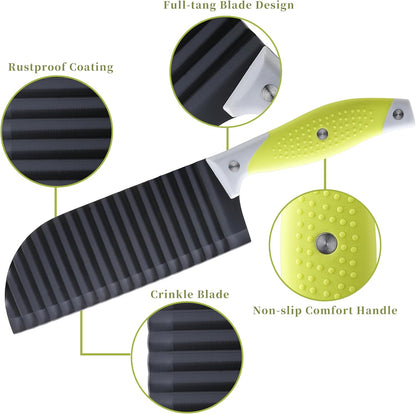 VRUIFA French Fry Cutter for Wave Fries, Crinkle Cutter for Veggies, Potatoes, Cucumber, Carrot and Fruit, with Non-slip Handle, Dishwasher Safe