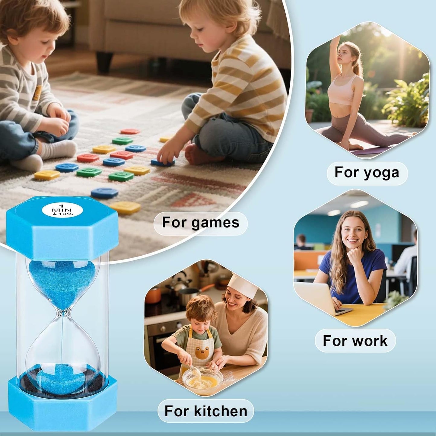 5 Minute Hourglass Sand Timer, Plastic Hexagon Hourglass Sand Clock 5 Min, Reloj De Arena 5 Minutos,Unbreakable Green Hour Glass Sandglass for Classroom Games Kitchen (Green)