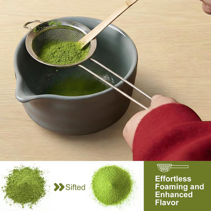 YOLIFE Matcha Whisk Set, Black Matcha Set, Ceramic Matcha Bowl and Whisk (Chasen), Holder, Sifter, Bamboo Scoop, Spoon & Spoon Rest, 7 Pcs Matcha Kit for Matcha Tea Ceremony