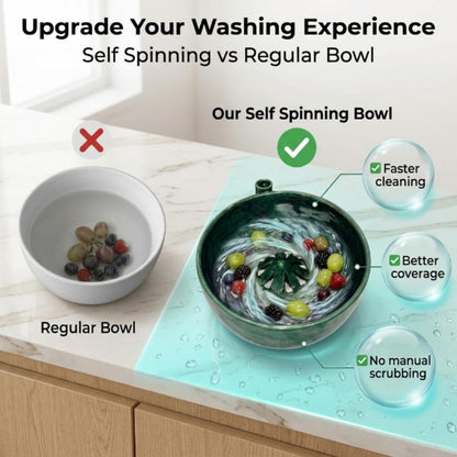 Self Spinning Berry Washing Bowl, Automatic Berry Rinse Bowl with Vortex Washing, 360-Degree Fruit Washer Colander with Built-in Drain Holes for Kitchen, Berries, Grapes and Vegetables (1Pc)