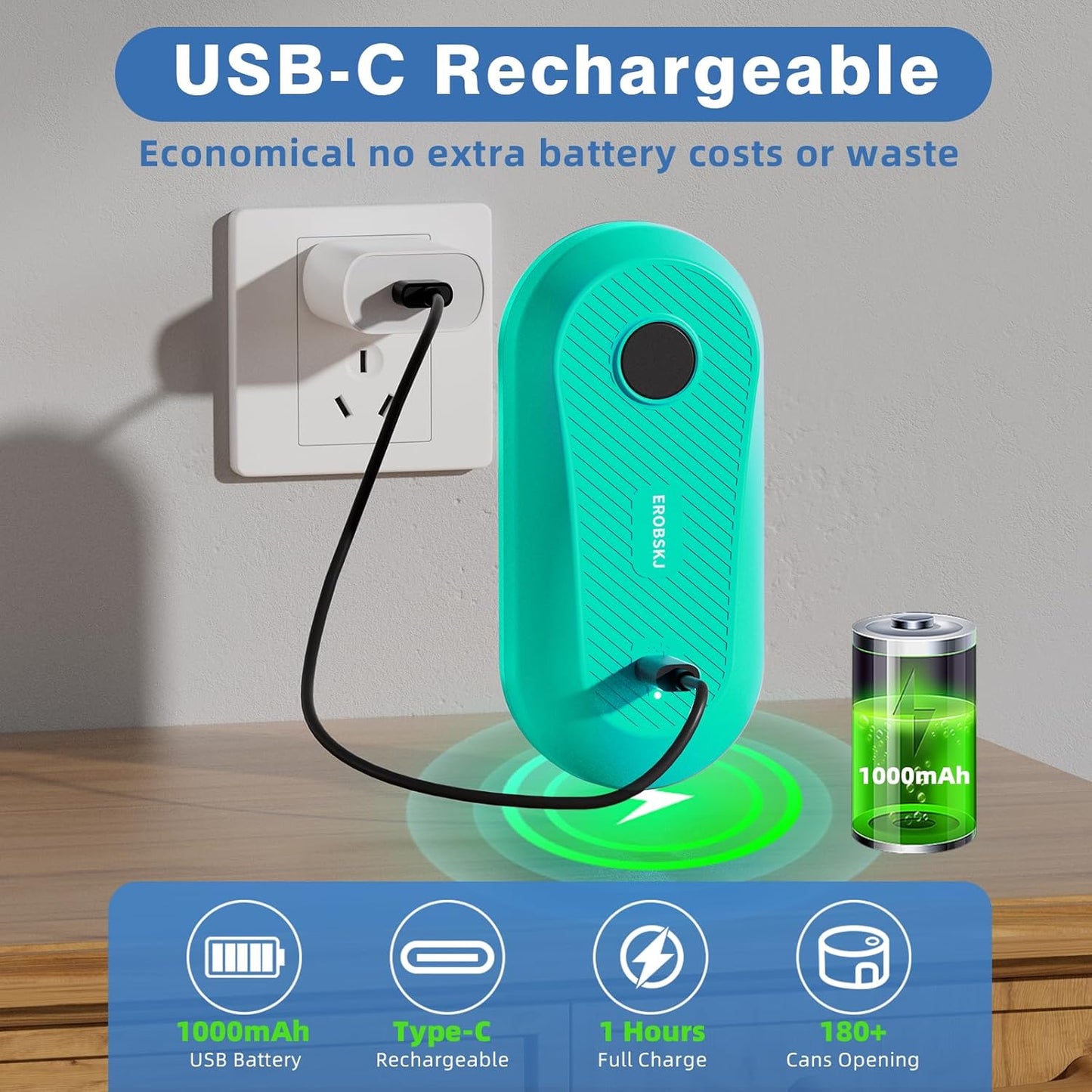 Electric Can Opener, Rechargeable Can Openers for Seniors & Arthritis, One-Touch Automatic Can Opener, Hands-Free, Smooth Edge, Compact, Kitchen Gadgets