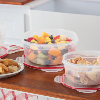 Sterilite Ultra-Seal 8.1 Qt Bowl, Large Airtight Food Storage Container, Latching Lid, Microwave and Dishwasher Safe, Clear With Red Gasket, 2-Pack