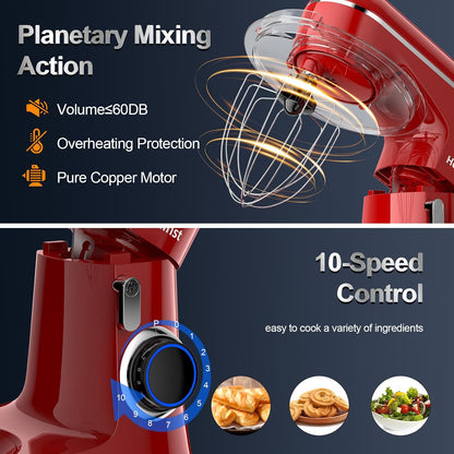 Honinst Stand Mixer, 6.5QT 10-Speed Tilt-Head Electric Stand Mixer, 3-In-1 Kitchen Mixer with Bowl, Dough Hook, Whisk and Beater, Food Mixer for Baking, Cake and Most Home Cooks, Black