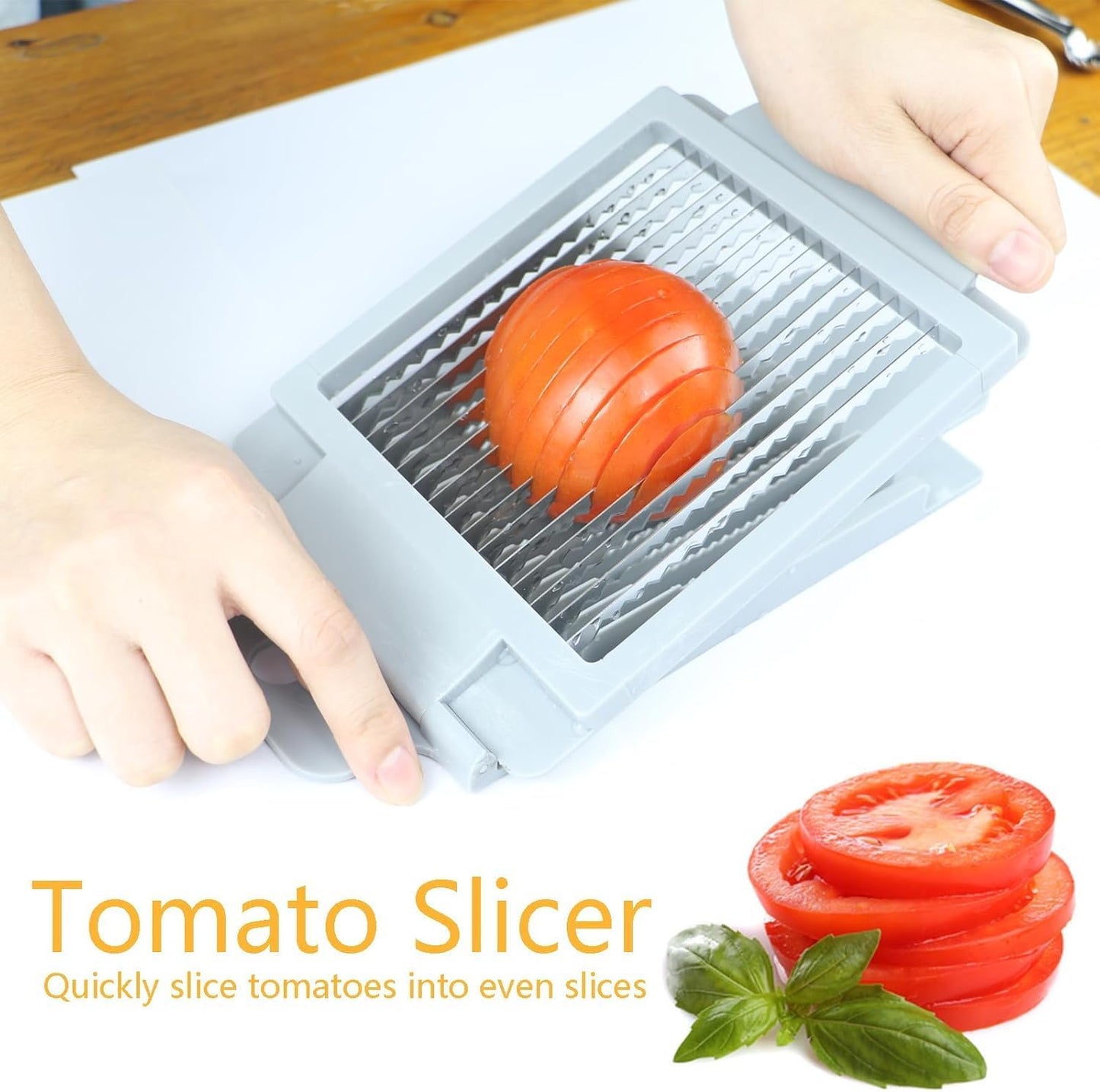 Tomato Slicer with 15 Sharp Blades | Stainless Steel Vegetable & Fruit Cutter | Easy-Grip Handle for Effortless Slicing | Lightweight Time-Saving Kitchen Tool