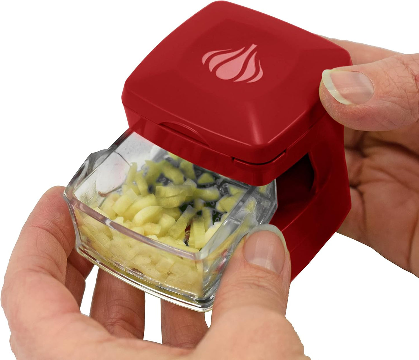 Garlic-A-Peel Garlic Press, Crusher, Cutter, Mincer, and Storage Container - Includes Silicone Garlic Peeler - Easy to Clean - Stainless Steel Blades – (Black), standard