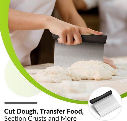 Upgraded 304 Stainless Steel Multi-Purpose Bench Scraper with Measurement Marks, Dishwasher Safe, Dough Cutter for Pizza, Bread and Cookie Dough Vegetable Chopper, Baking Supplies, Mint Green