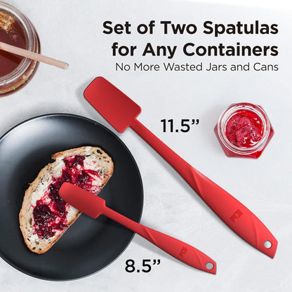 Kitchen Mama WaltzGrip Platinum Silicone Jar and Can Spatula Set: Heat-Resistant, Dishwasher Safe, Ergonomic Grip, Perfect for Mixing and Scraping, Nonstick Cookware (Red)
